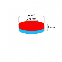 Неодимов магнит пръстен диам.4x диам.2,6x1 Z 80 °C, VMM10-N50
