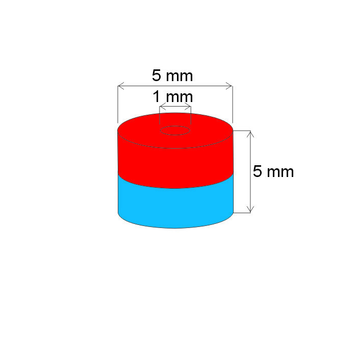 Неодимов магнит пръстен диам.5x диам.1x5 Z 80 °C, VMM4-N30