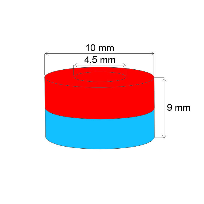 Неодимов магнит пръстен диам.10x диам.4,5x9 N 80 °C, VMM4-N30