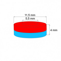 Неодимов магнит пръстен диам.11,5x диам.5,5x4 N 80 °C, VMM4-N30