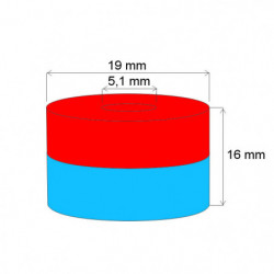 Неодимов магнит пръстен диам.19x диам.5,1x16 N 120 °C, VMM4H-N35H