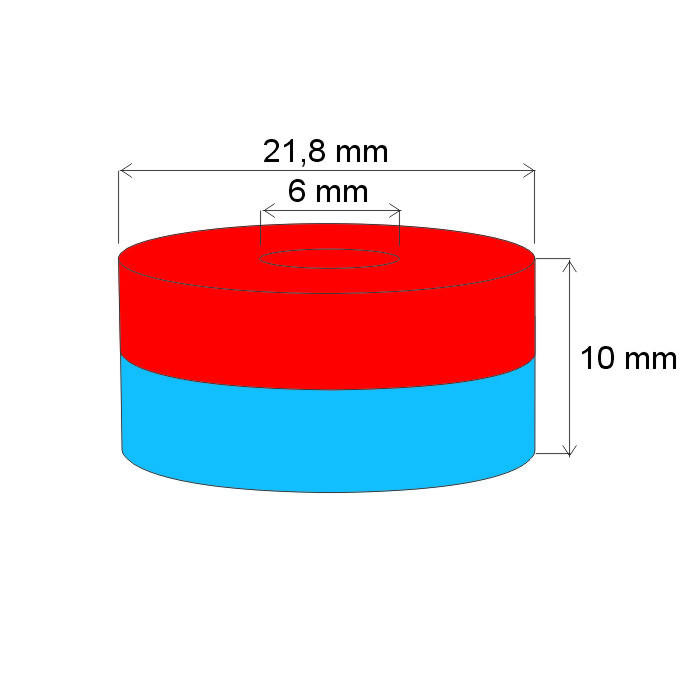 Неодимов магнит пръстен диам.21,8x диам.6x10 N 120 °C, VMM4H-N35H