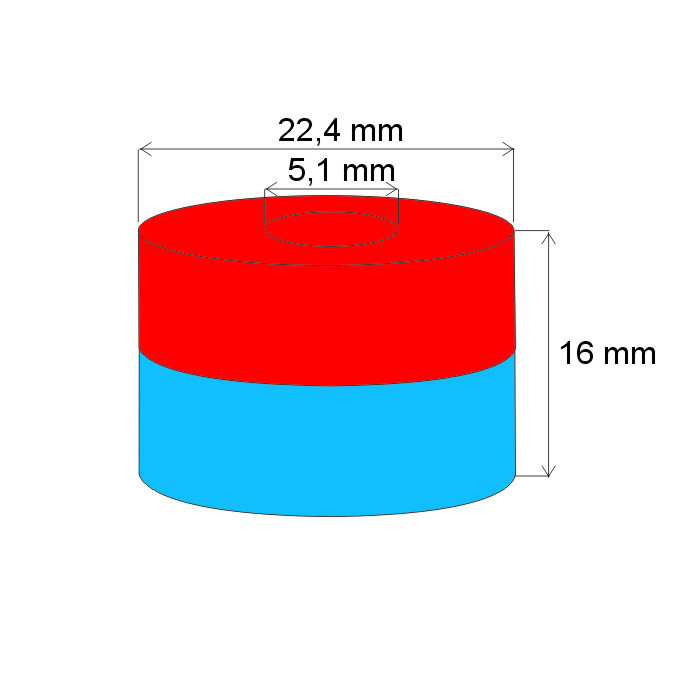 Неодимов магнит пръстен диам.22,4x5,1x16 N 80 °C, VMM10-N50