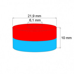 Неодимов магнит пръстен диам.21,9x диам.6,1x10 N 120 °C, VMM4H-N35H