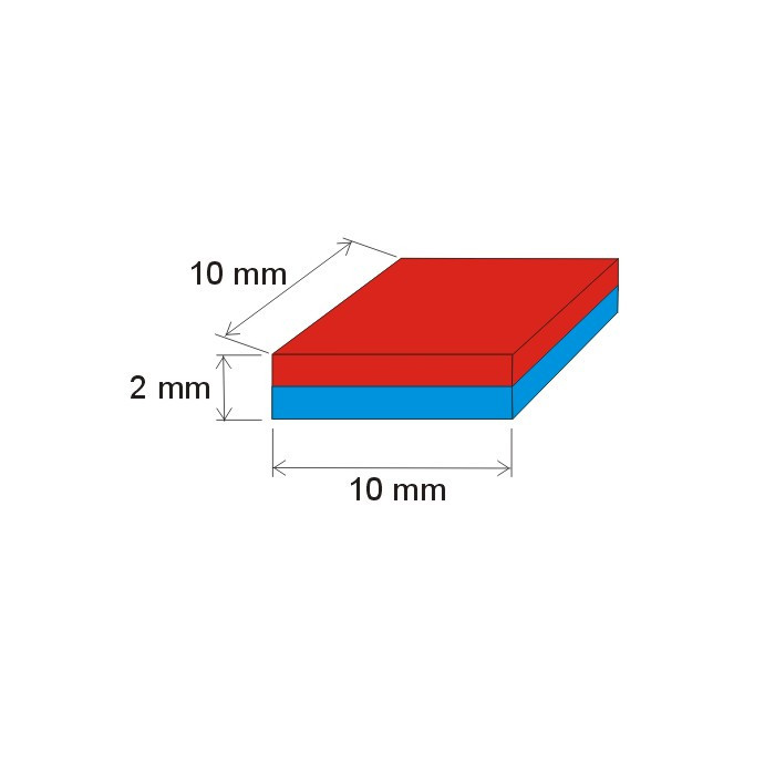 Неодимов магнит куб 10x10x2 P  80 °C, VMM5-N38