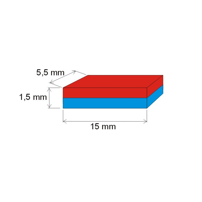 Неодимов магнит куб 15x5,5x1,5 P 80 °C, VMM8-N45