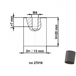 Магнитна леща цилиндрична диам. 13 x височина 20 мм с вътрешна резба M4. самозалепваща дължина резба 7 мм