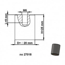 Магнитна леща цилиндрична диам. 20 x височина 25 мм с вътрешна резба M6. самозалепваща дължина резба 9 мм