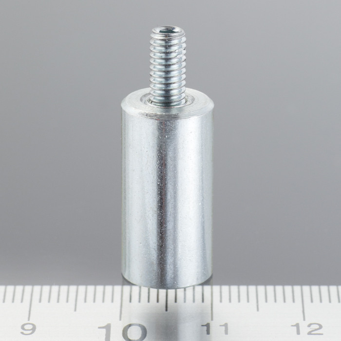 Магнитна леща цилиндрична диам. 10 x височина 20 мм с външна резба M4. самозалепваща дължина резба 8 мм