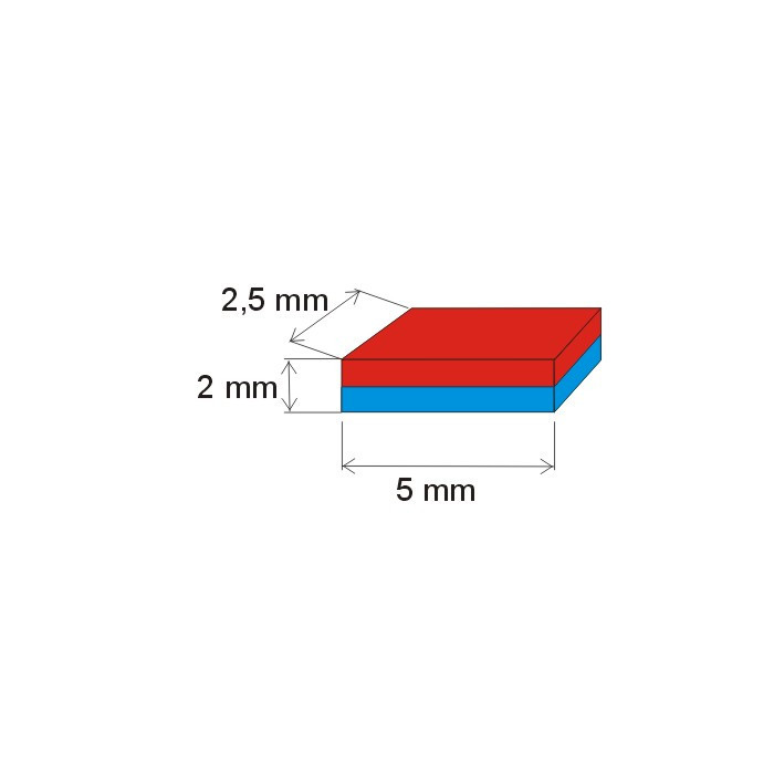 Неодимов магнит куб 5x2,5x2 N 120 °C, VMM65H-N44H
