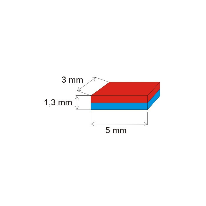 Неодимов магнит куб 5x3x1,3 P 180 °C, VMM5UH-N35UH