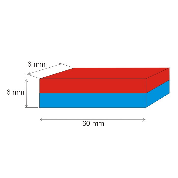 Неодимов магнит куб 60x6x6 N 150 °C, VMM1SH-N27SH