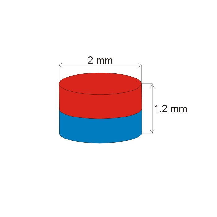 Неодимов магнит цилиндър диам.2x1,2 N 80 °C, VMM8-N45