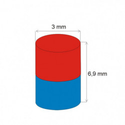 Неодимов магнит цилиндър диам.3x6,9 N 80 °C, VMM4-N35