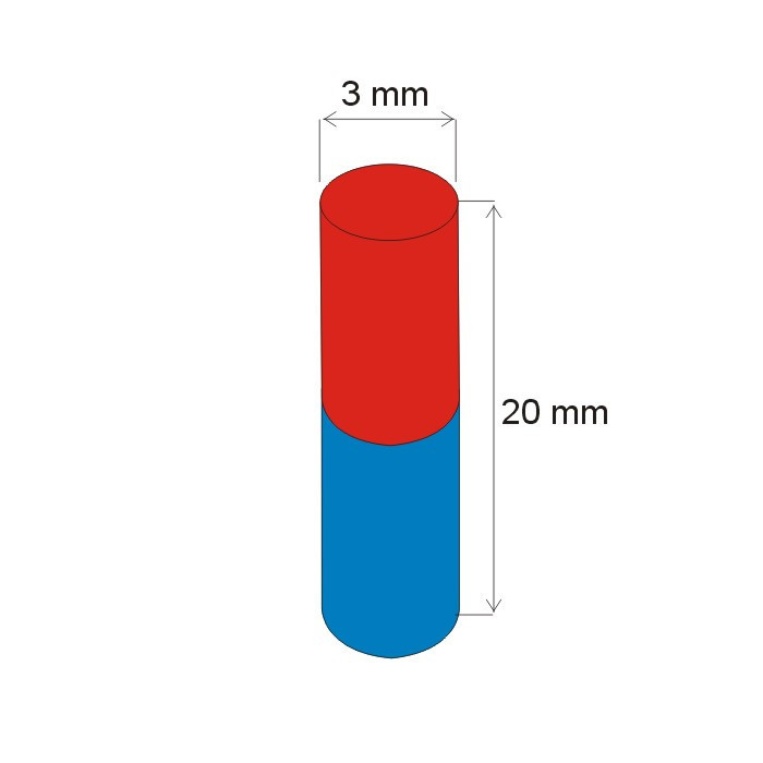 Неодимов магнит цилиндър диам.3x20 N 180 °C, VMM5UH-N35UH