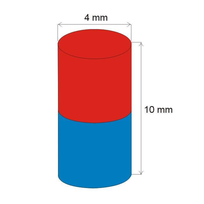 Неодимов магнит цилиндър диам.4x10 N 80 °C, VMM8-N45