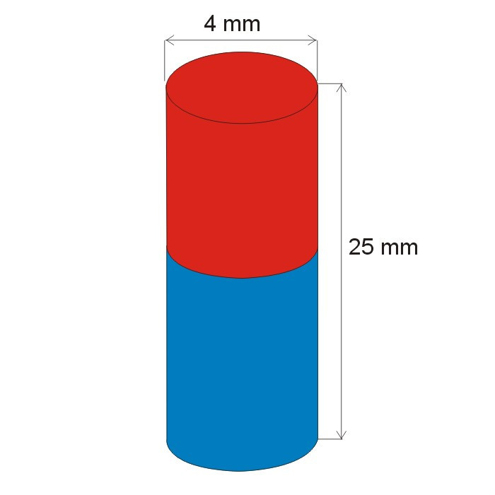 Неодимов магнит цилиндър диам.4x25 N 80 °C, VMM7-N42