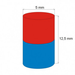 Неодимов магнит цилиндър диам.5x12,5 N 80 °C, VMM8-N45