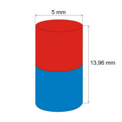 Неодимов магнит цилиндър диам.5x13,96 N 80 °C, VMM8-N45