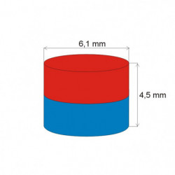 Неодимов магнит цилиндър диам.6,1x4,5 N 80 °C, VMM10-N50