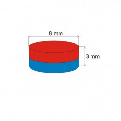 Неодимов магнит цилиндър диам.8x3&nbsp_N 80 °C, VMM8-N45