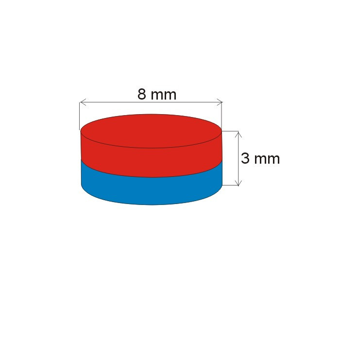 Неодимов магнит цилиндър диам.8x3&nbsp_N 80 °C, VMM8-N45