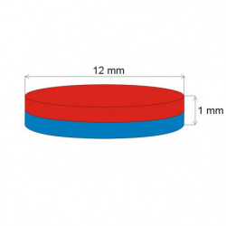 Неодимов магнит цилиндър диам.12x1 N 80 °C, VMM5-N38