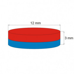 Неодимов магнит цилиндър диам.12x3 N 80 °C, VMM4