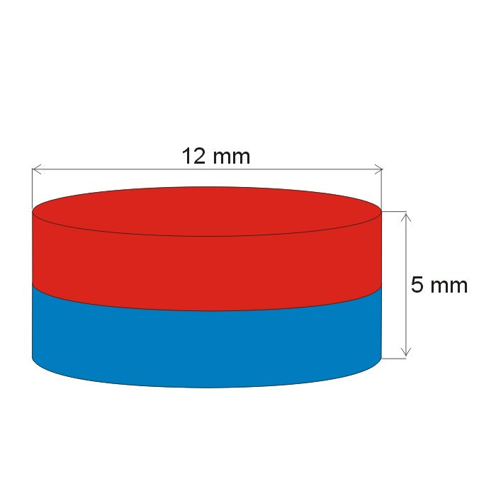 Неодимов магнит цилиндър диам.12x5 N 120 °C, VMM4H-N35H
