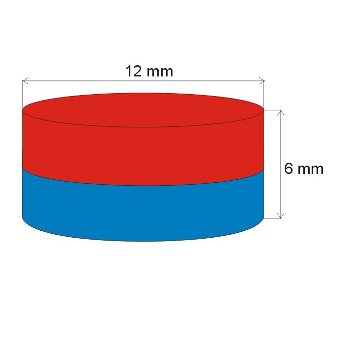 Неодимов магнит цилиндър диам.12x6 N 80 °C, VMM8-N45