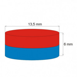 Неодимов магнит цилиндър диам.13,5x6 N 80 °C, VMM7-N42