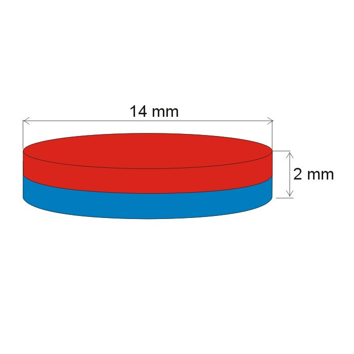 Неодимов магнит цилиндър диам.14x2 N 80 °C, VMM5-N38