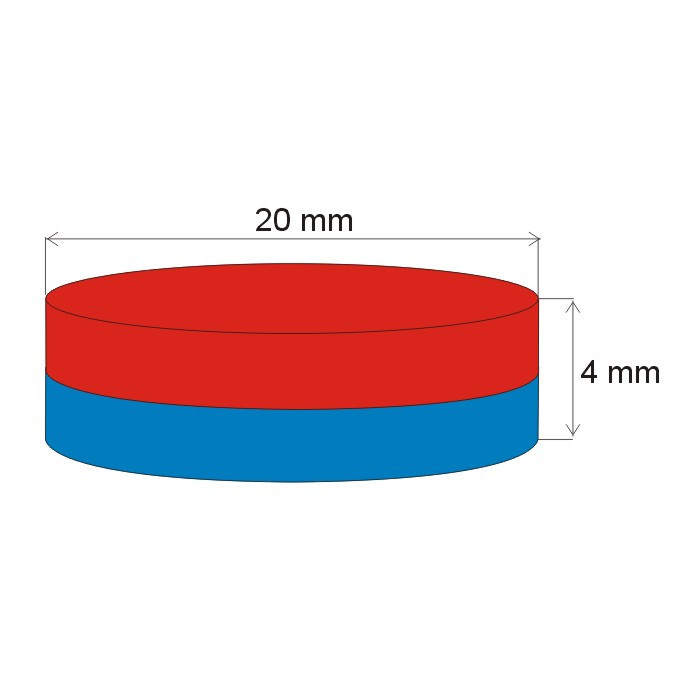 Неодимов магнит цилиндър диам.20x4 N 80 °C, VMM10-N50