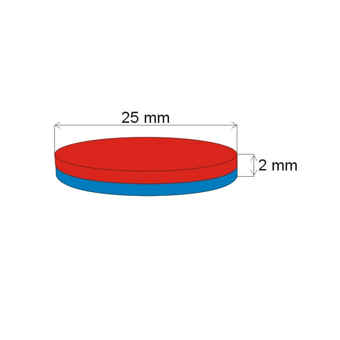 Неодимов магнит цилиндър диам.25x2 N 80 °C, VMM4-N35