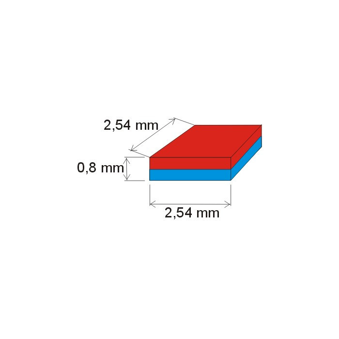 Неодимов магнит куб 2,54x2,54x0,8 P 80 °C 150 °C, VMM6SH