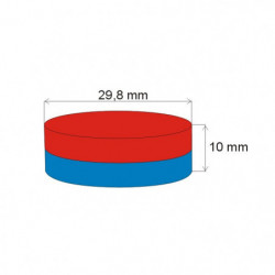 Неодимов магнит цилиндър диам.29,8x10 N 80 °C, VMM10-N50