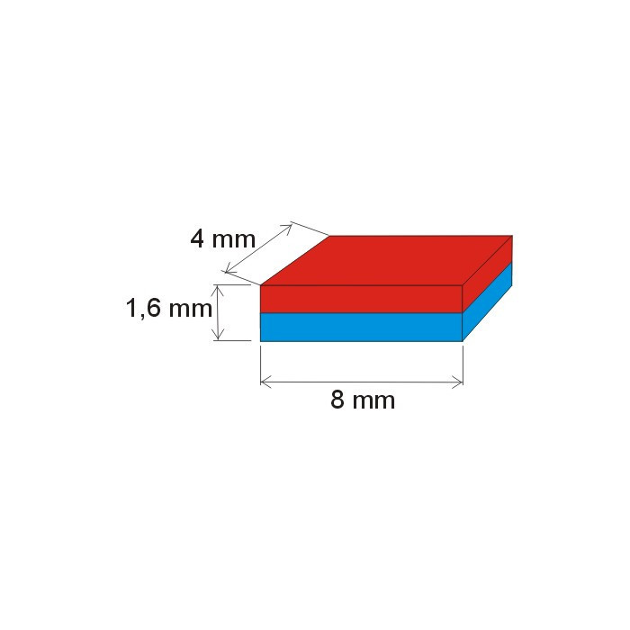 Неодимов магнит куб 8x4x1,6 P 180 °C, VMM5UH-N35UH