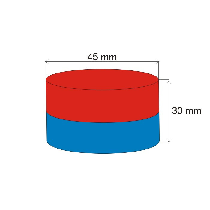 Неодимов магнит цилиндър диам.45x30 N 80 °C, VMM8-N45