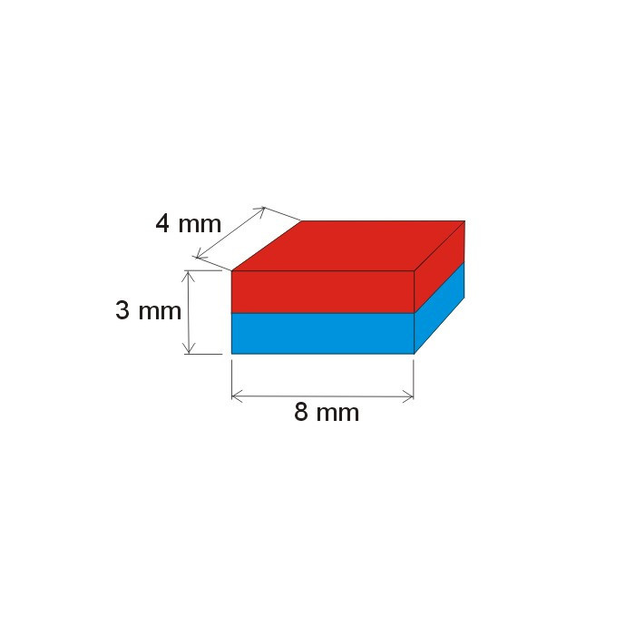 Неодимов магнит куб 8x4x3 N 80 °C, VMM8-N45